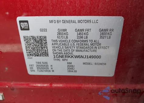 2022 Chevrolet Traverse Fwd Premier z USA, uszkodzony, nr VIN 1GNERKKW6NJ149000